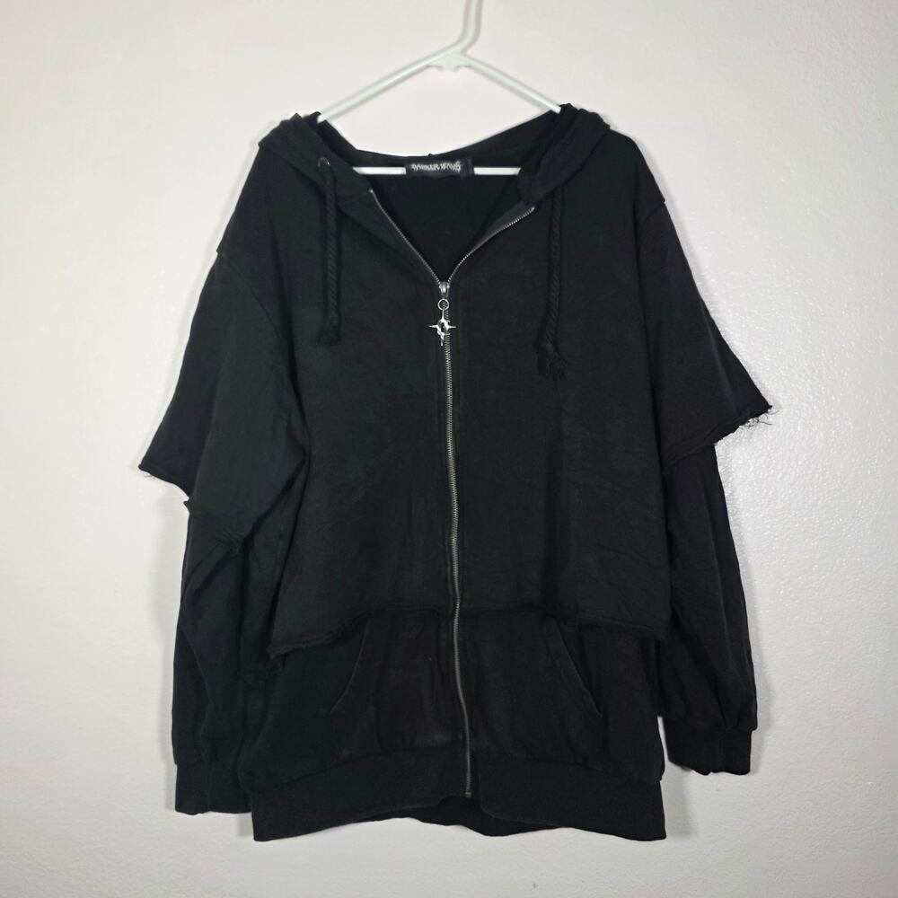 Darker Wavs Crossfade Black Oversized Zip Front Hoodie Women M/L